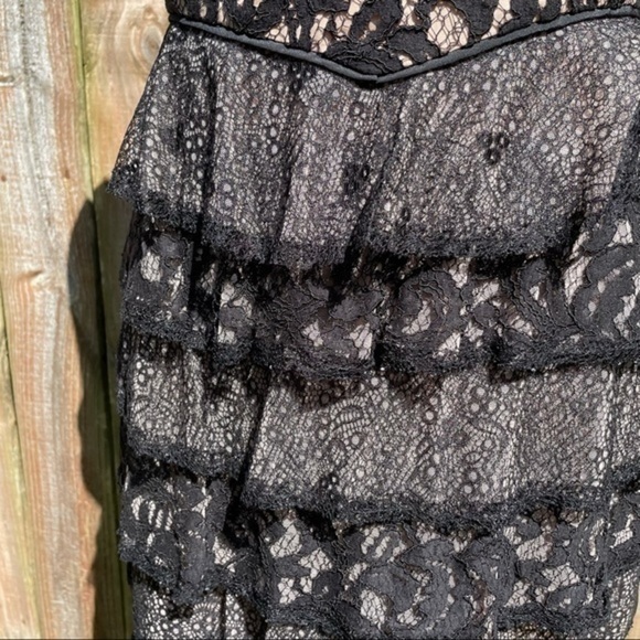 BCBGMAXAZRIA Black Nude Lace Tiered Skirt Ellie Dress 8 - Picture 10 of 16